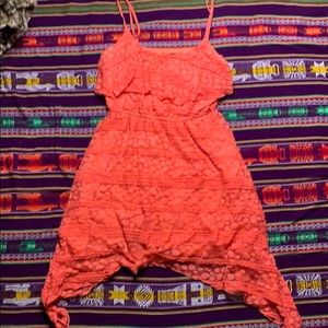 Lace midi coral dress